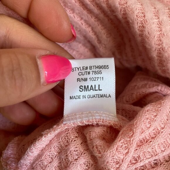 GIBSON BNWOT Pink Long Sleeve Faux Wrap Vneck Top Sz Small New Waffle Knit - Picture 7 of 8